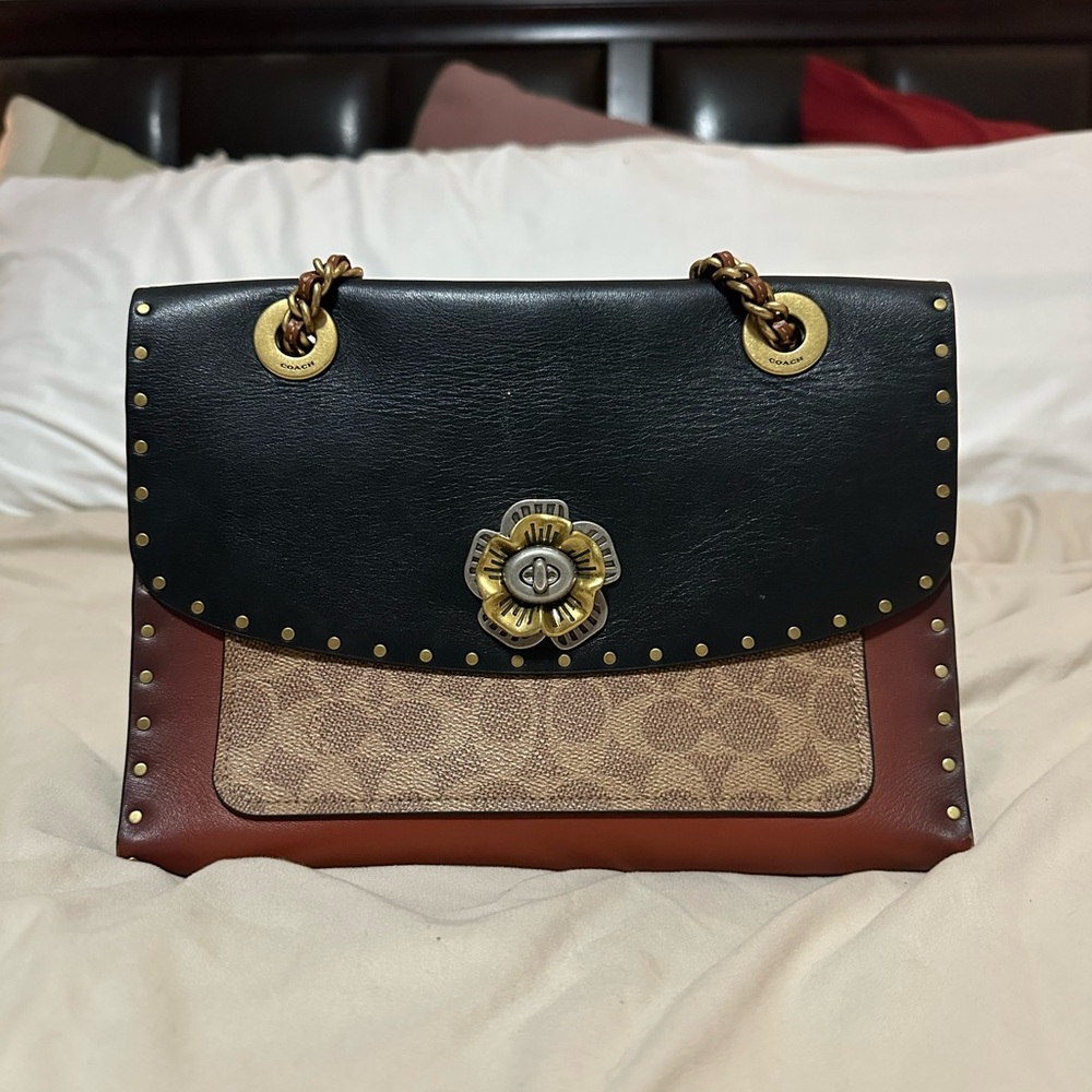 Coach Parker Handbag with Snakeskin Details